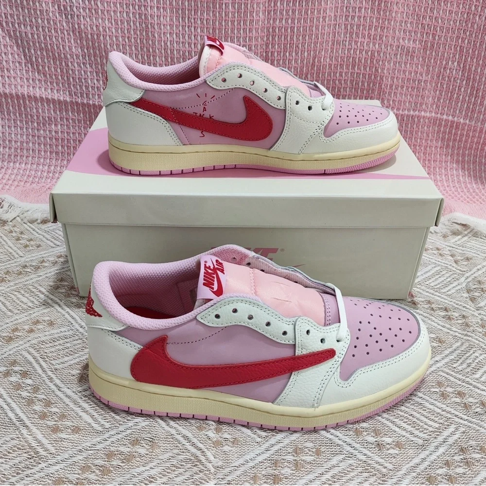 Travis Scott Pink and White Women's Low-Top Sneakers - Picture 7 of 7